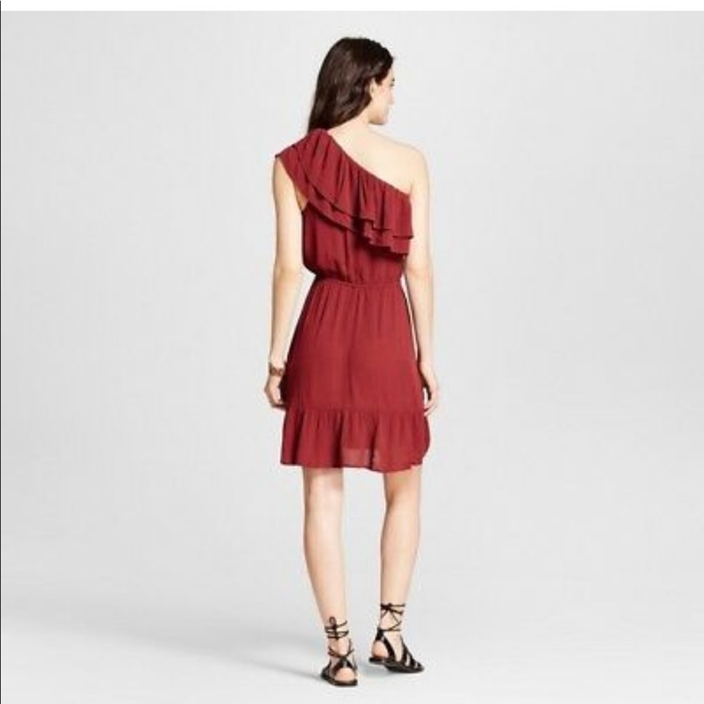 MOSSIMO RUFFLE ONE SHOULDER BURGUNDY/ RED DRESS - Picture 2 of 8